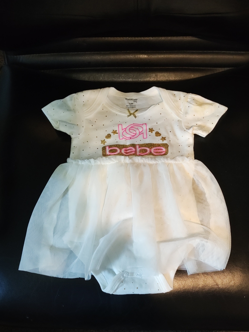 Bebe Baby Dress Romper in White & Pink